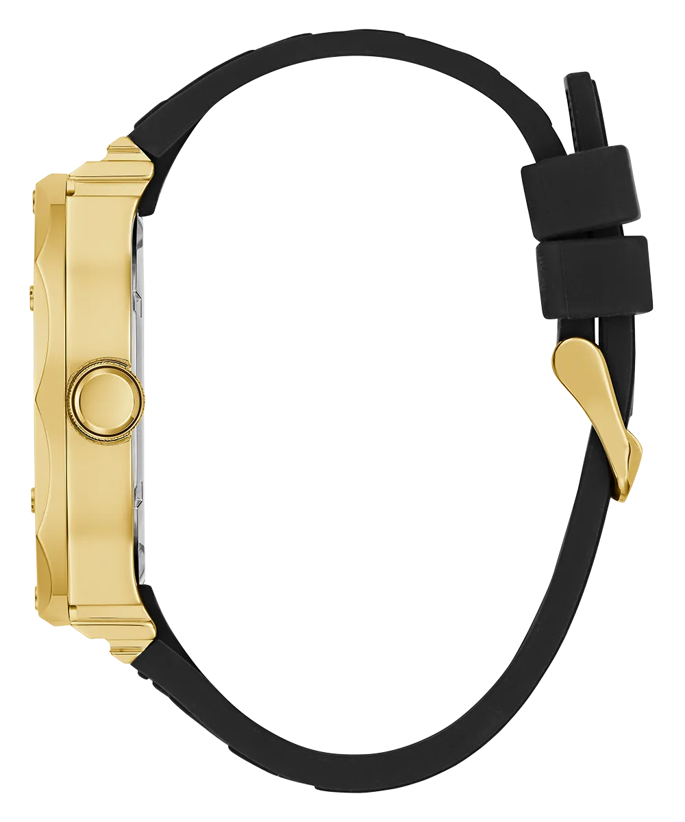 GUESS Mens Black Gold Tone Multi-function Watch