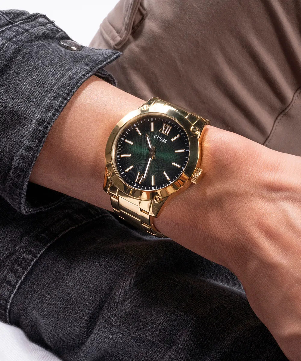 GUESS Mens Gold Tone Analog Watch