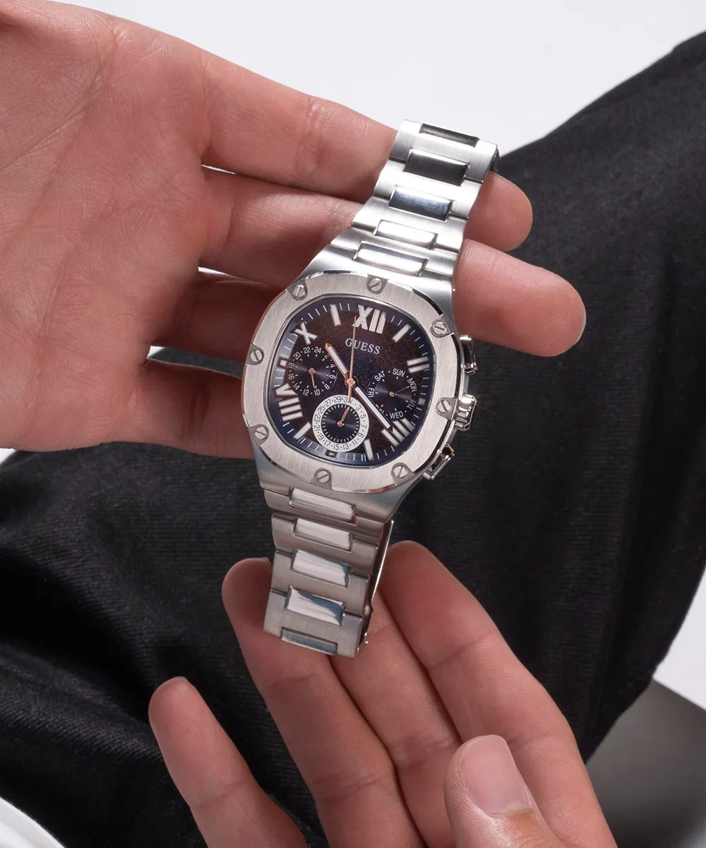 GUESS Mens Silver Tone Multi-function Watch