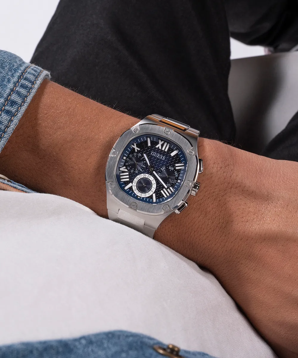 GUESS Mens Silver Tone Multi-function Watch
