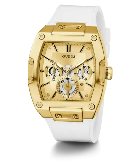 GUESS Mens White Gold Tone Multi-function Watch