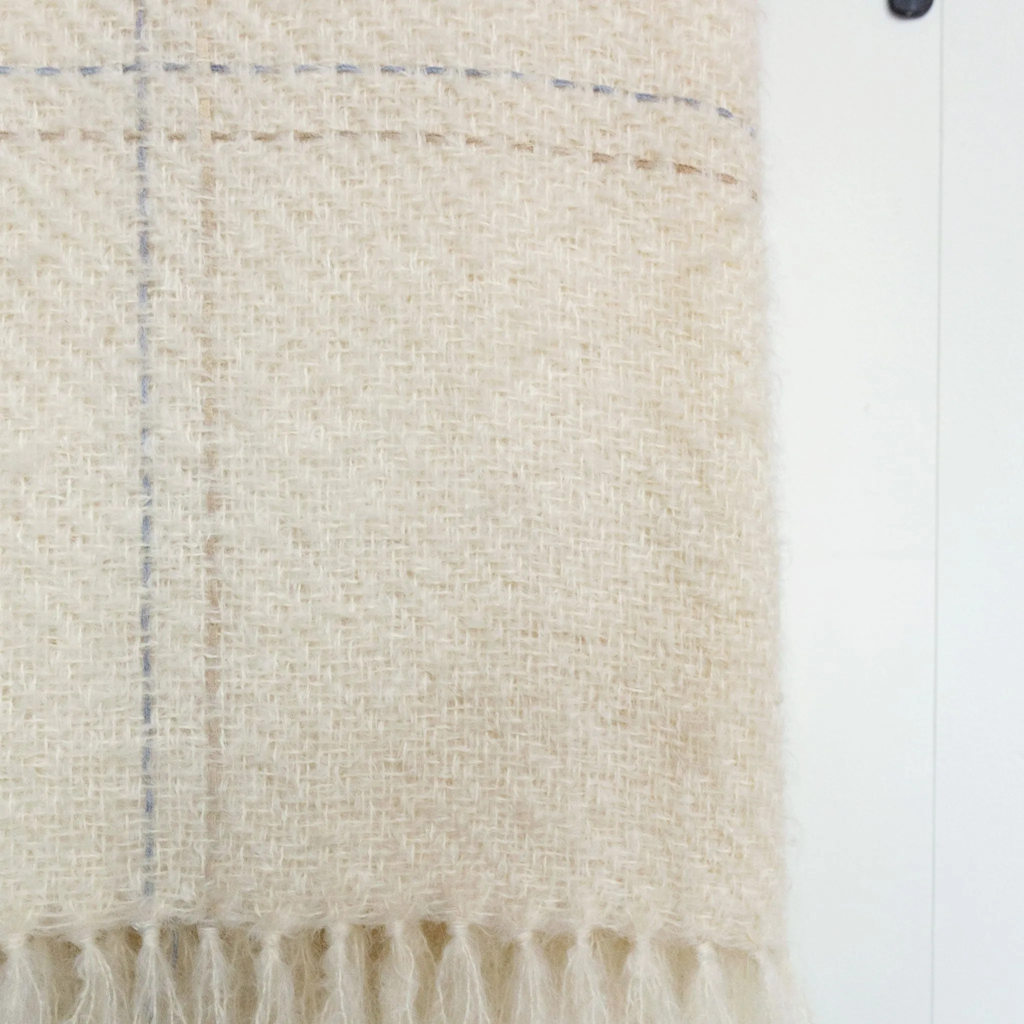 Ivory Neutral Windowpane Handwoven Mohair Throw