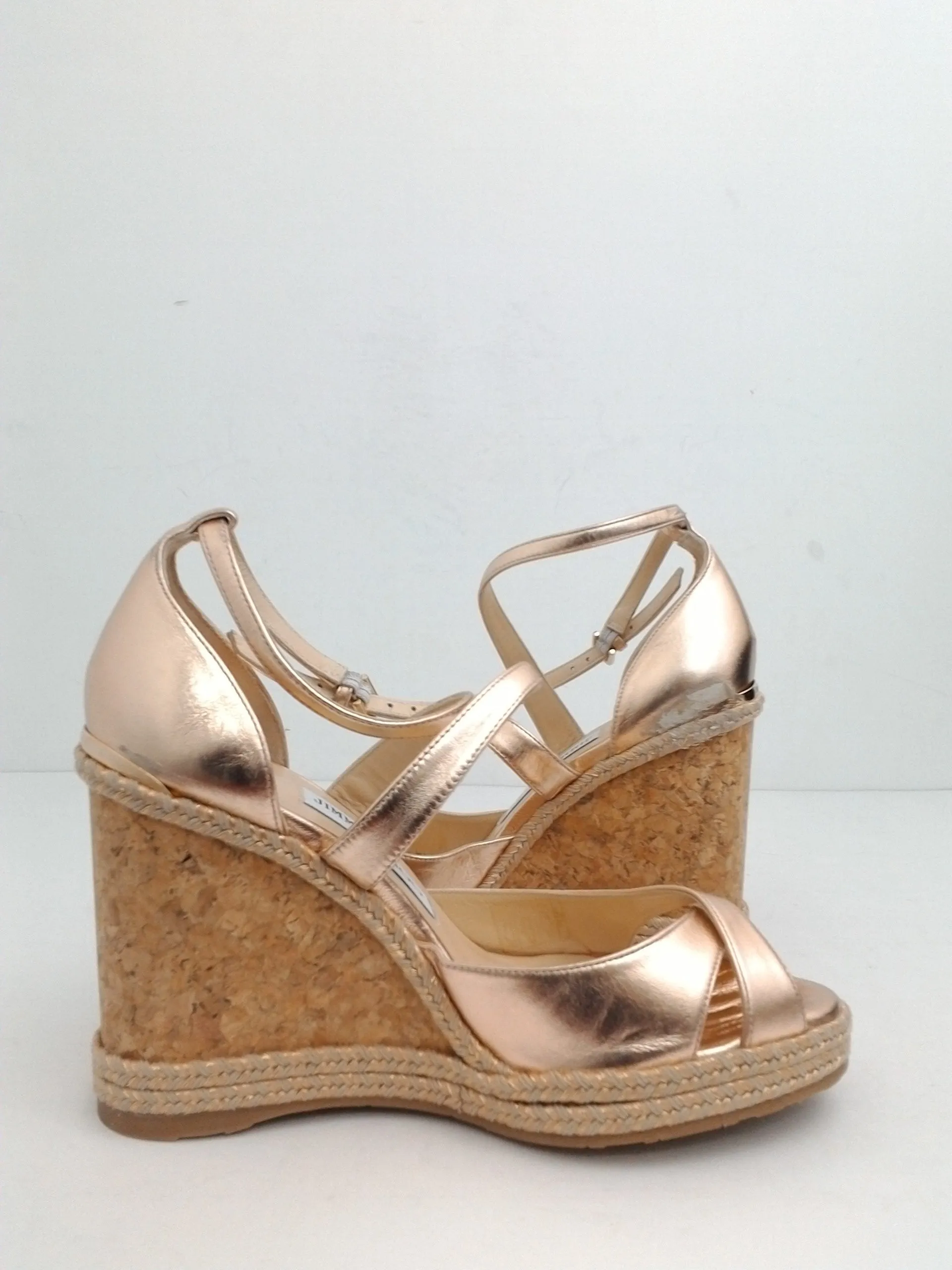 Jimmy Choo Women's Rose Gold Leather Wedge Size 38