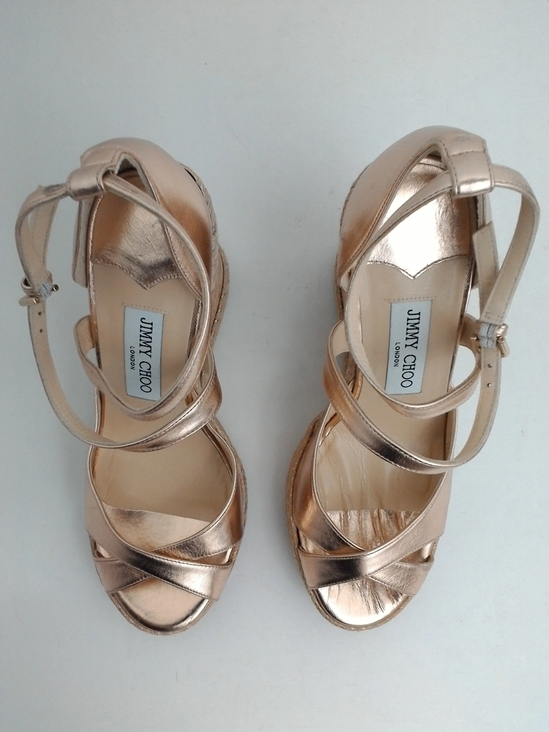 Jimmy Choo Women's Rose Gold Leather Wedge Size 38