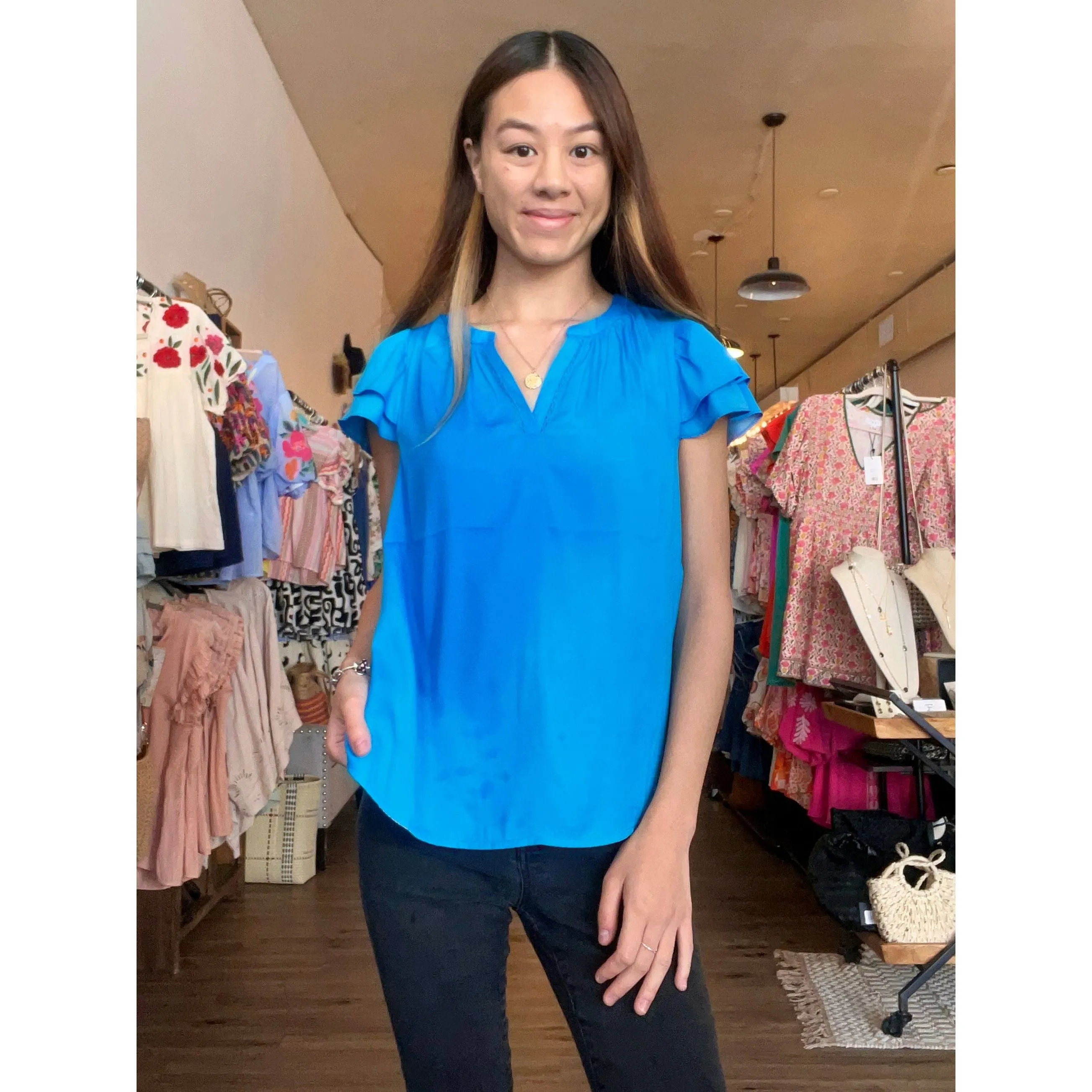 Krista Detail Sleeve Skies are Blue Top