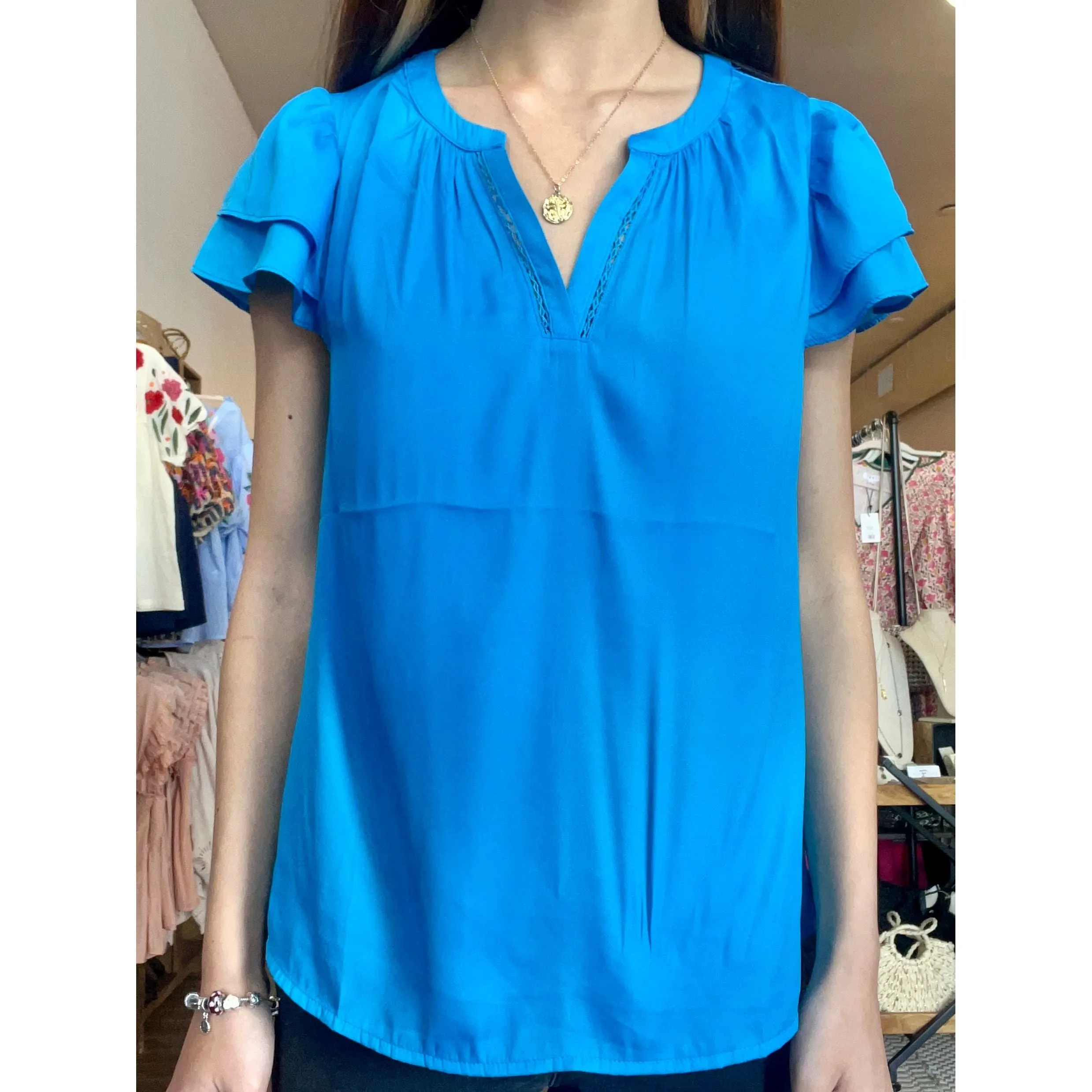 Krista Detail Sleeve Skies are Blue Top