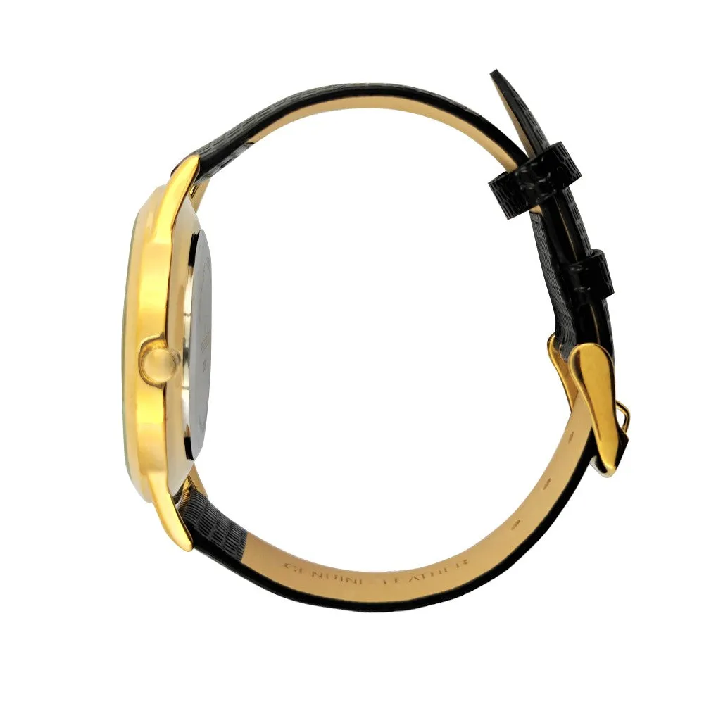 Men's 40mm Wafer Slim Round Gold-Plated Case Watch with Nude Dial and Leather Strap