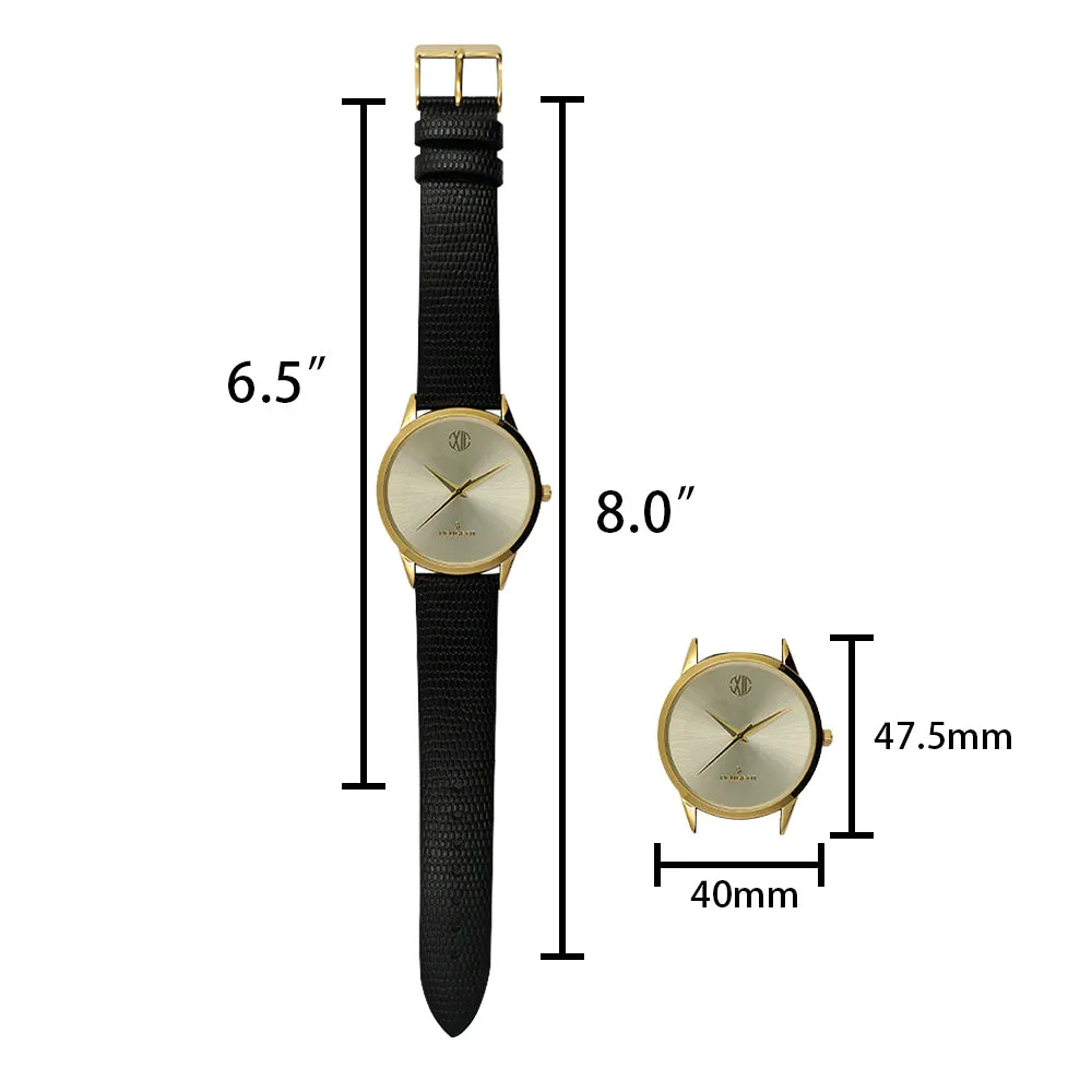 Men's 40mm Wafer Slim Round Gold-Plated Case Watch with Nude Dial and Leather Strap