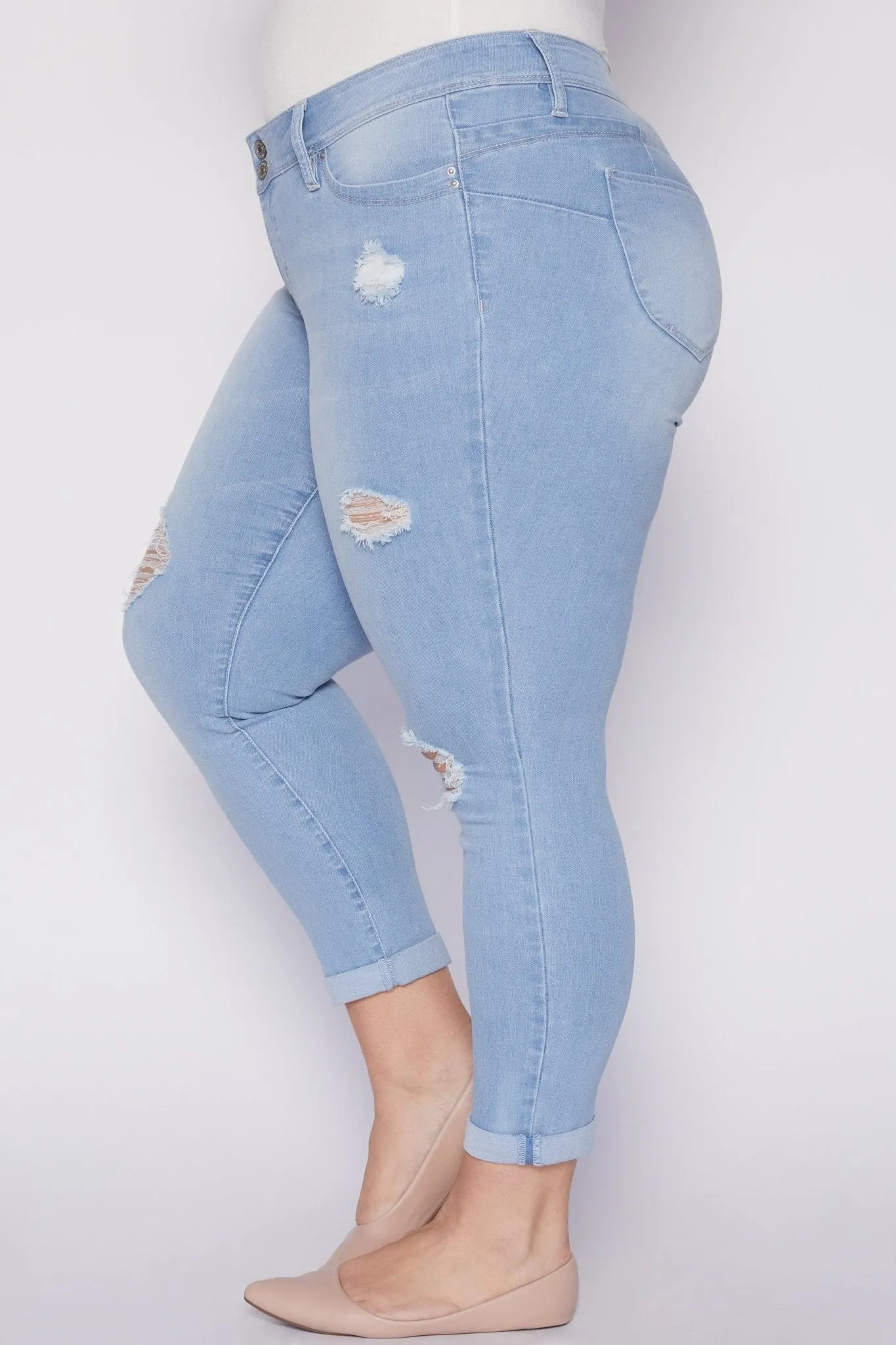 Missy Plus Size Wannabettabutt 2 Button Rolled Cuff Ankle Jean 12 Pack