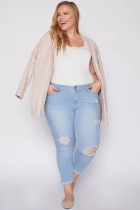 Missy Plus Size Wannabettabutt 2 Button Rolled Cuff Ankle Jean 12 Pack