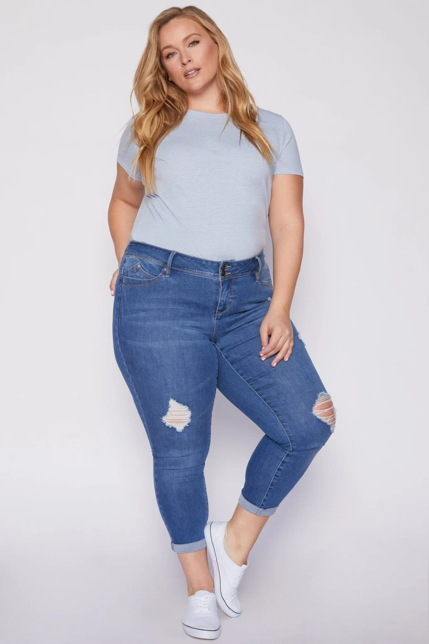 Missy Plus Size Wannabettabutt 2 Button Rolled Cuff Ankle Jean 12 Pack