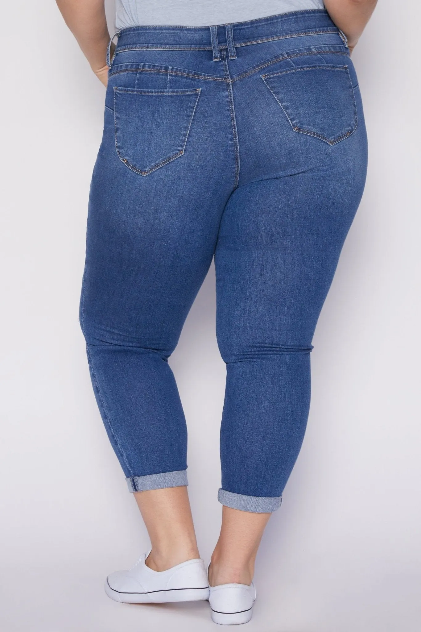 Missy Plus Size Wannabettabutt 2 Button Rolled Cuff Ankle Jean 12 Pack