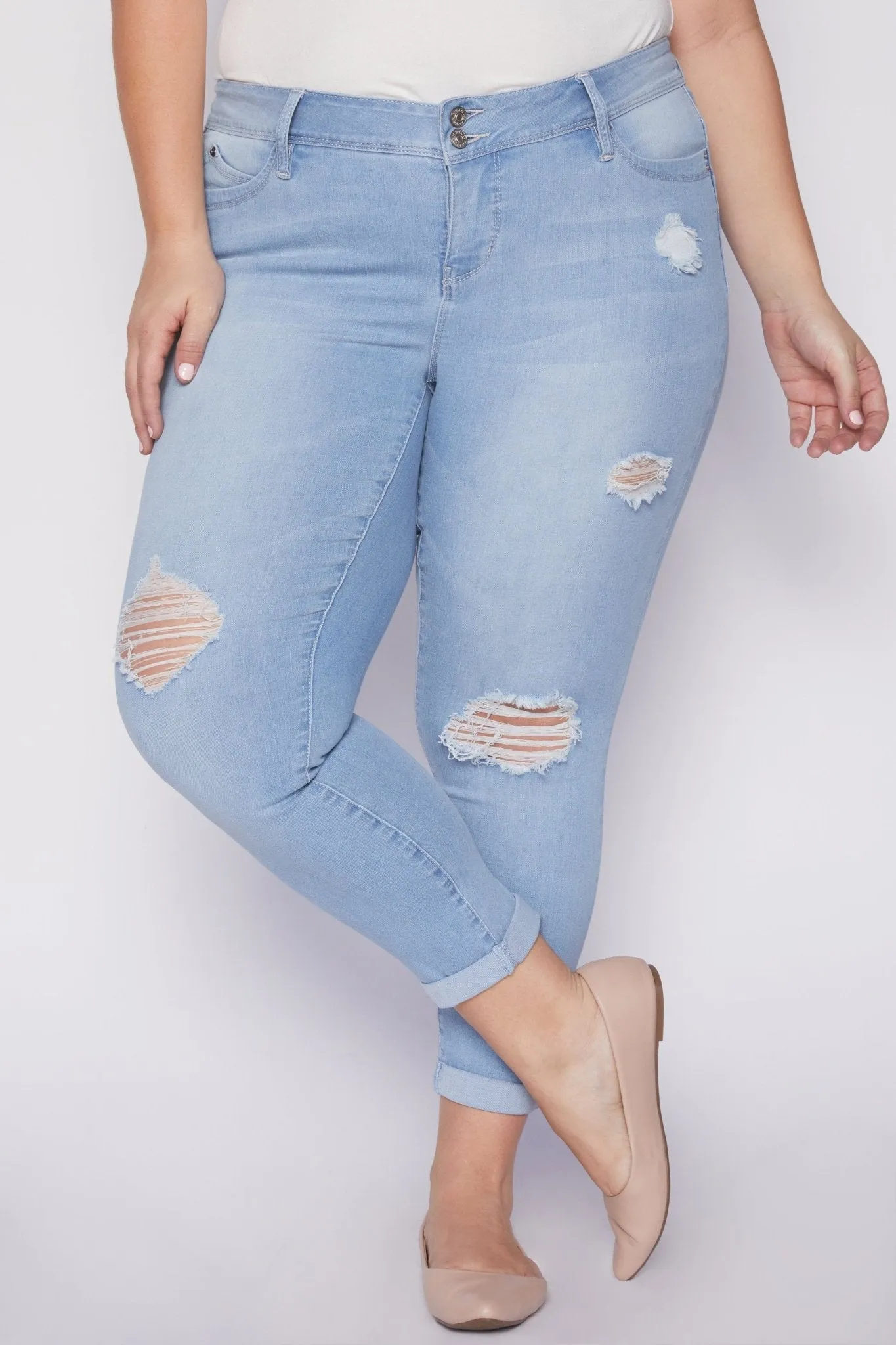 Missy Plus Size Wannabettabutt 2 Button Rolled Cuff Ankle Jean 12 Pack
