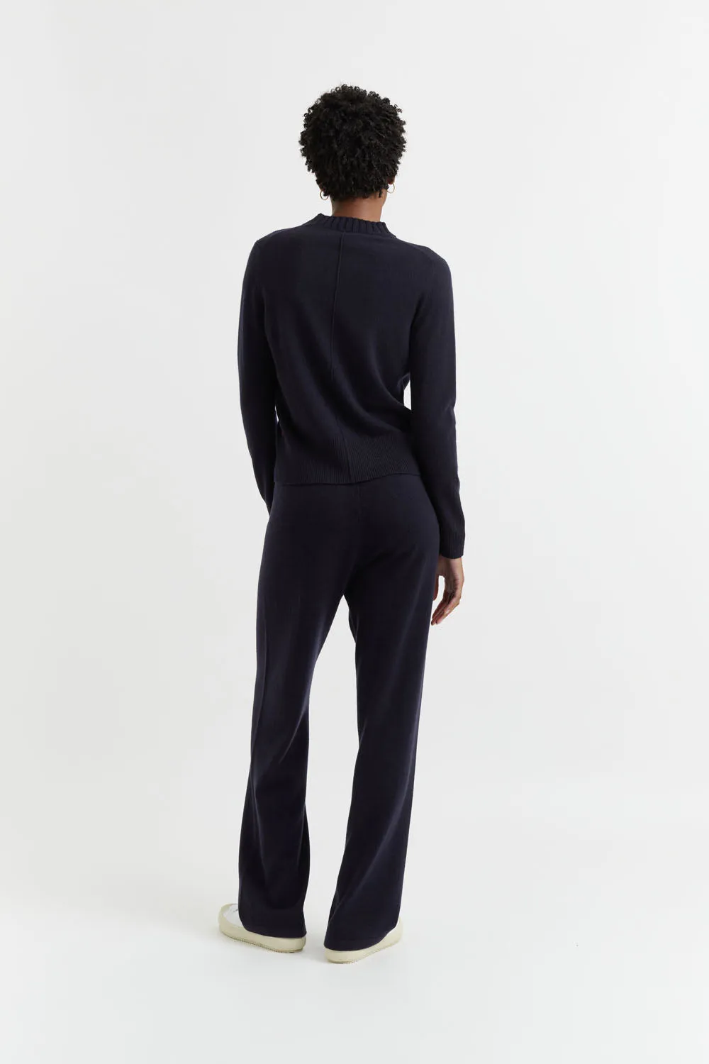 Navy Wool-Cashmere Cropped Sweater