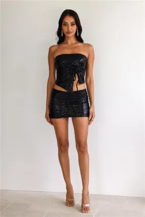 Night Sky Sequin Mini Skirt Black