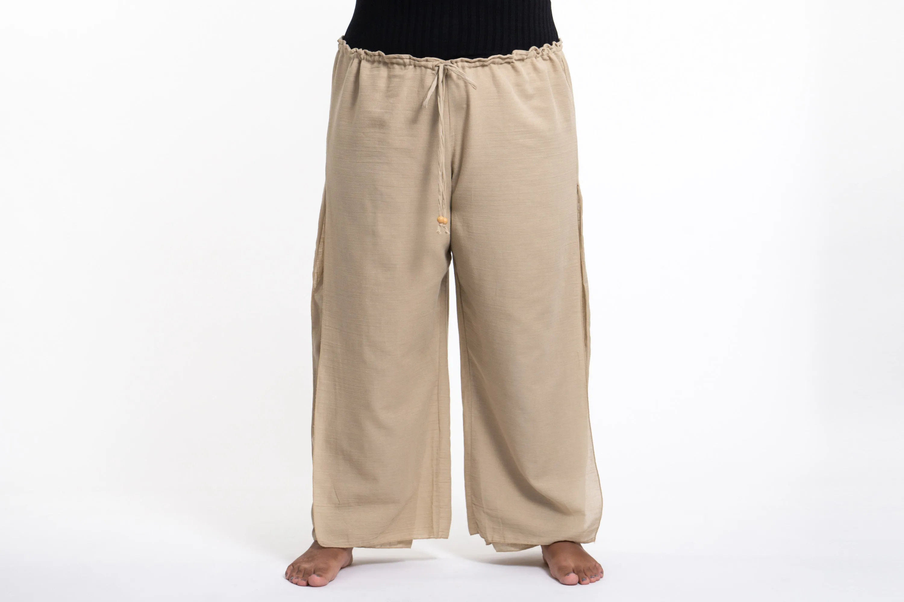 Plus Size Women's Thai Harem Double Layers Palazzo Pants in Solid Tan