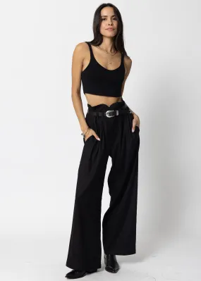 STRETCH LINEN KNOTCH WAIST PANTS
