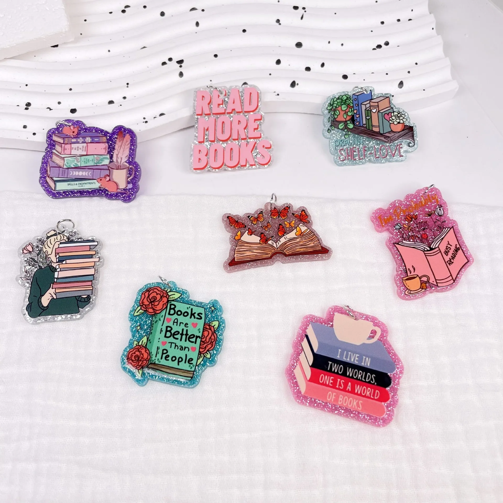 Wholesale 10pcs Acrylic Glitter Version of The Back-to-school Season Earrings Small Pendant DIY Accessories