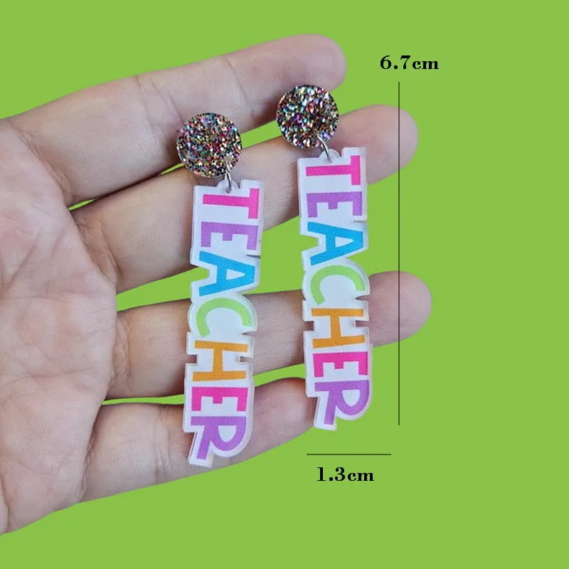 Wholesale 10PCS  Letters Beginning of School Season Graduation Season Flower Teacher Acrylic Earrings
