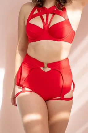 Zara High Waist Bottoms - Buckle Garter Recycled Bottom Red