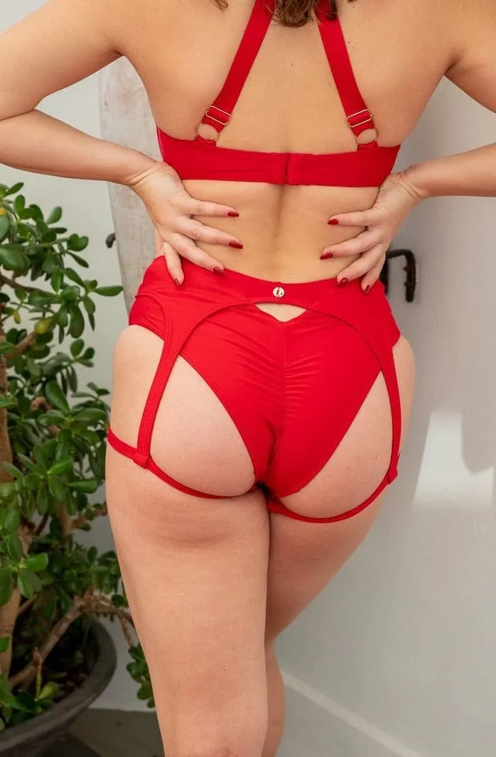 Zara Low Waist Bottom - Buckle Garter Recycled Bottom Red